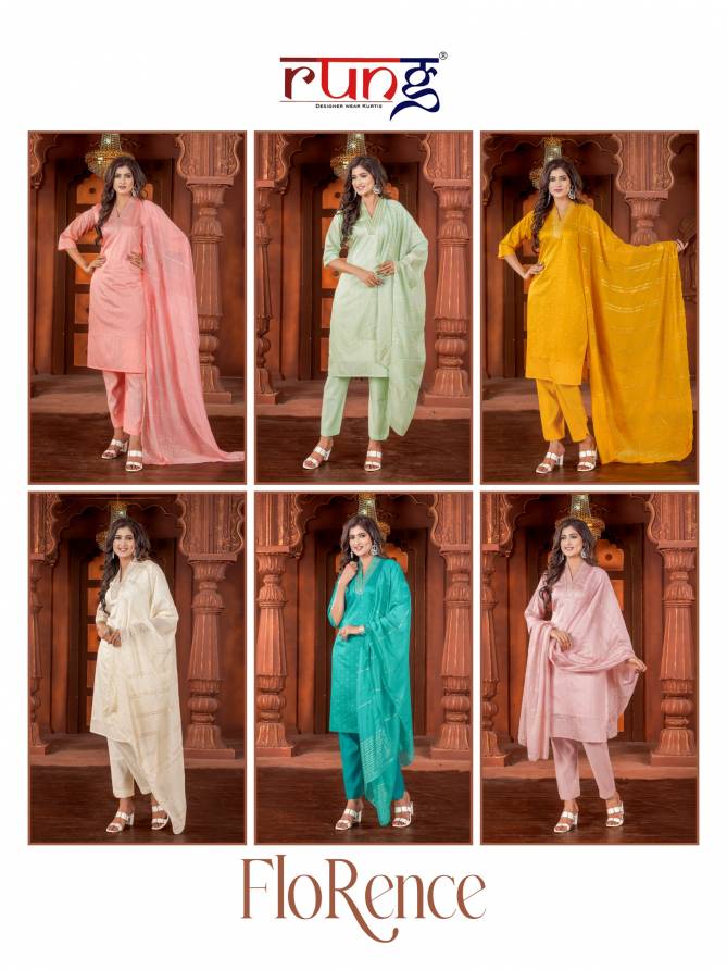 Florence By Rung  Buty Work Heavy Silk Designer Kurti With Bottom Dupatta Wholesale Price In Surat
 